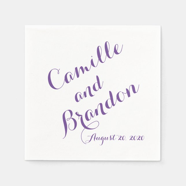 Lila Script-Hochzeitspapier Napkins Serviette (Vorderseite)