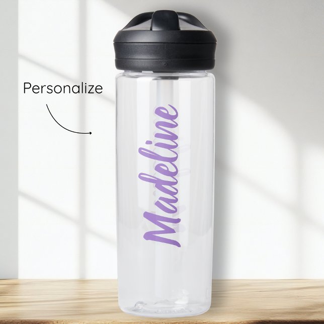 Lila Script-Individuelle Name Trinkflasche (Von Creator hochgeladen)