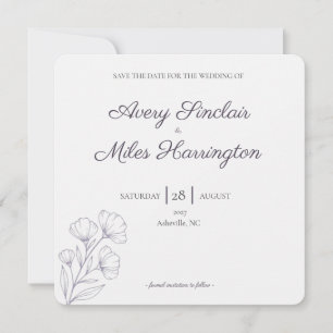 Lila-Script-Linienkunst-Hochzeit Save the Date