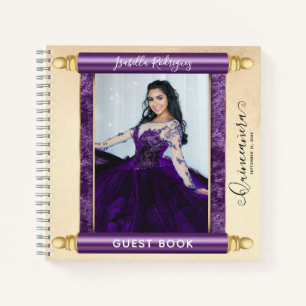 Lila Scroll Foto Budget Quinceñera Gästebuch Notizbuch