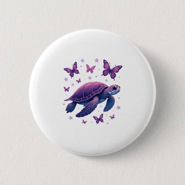 Lila - Sea Turtle Butterfly T - Shirt Button (Vorderseite)