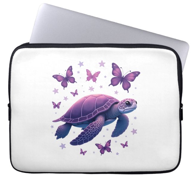 Lila - Sea Turtle Butterfly T - Shirt Laptopschutzhülle (Vorderseite)