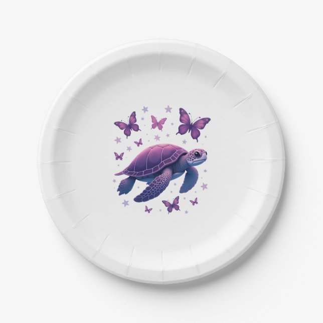 Lila - Sea Turtle Butterfly T - Shirt Pappteller (Vorderseite)