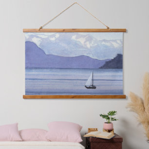 Lila Seascape Wandteppich Mit Holzrahmen