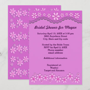 Lila Sechs-Petal-Rosa-Blume-Brautparty laden Einladung