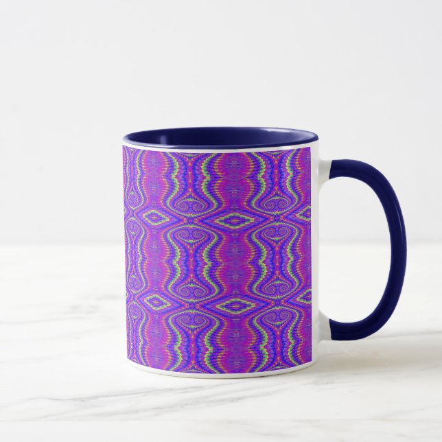 Lila Sechzigerjahre Retro Fraktal-Muster Tasse (Rechts)