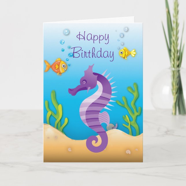 Lila Seepferd unter Wasser Geburtstag Karte (Vorderseite)