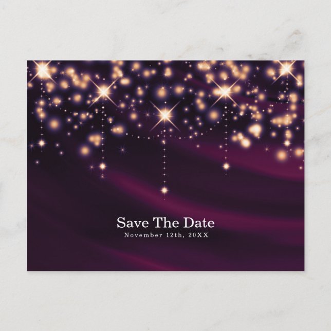 Lila Seide- und Goldglätter Save the Date Ankündigungspostkarte (Vorderseite)