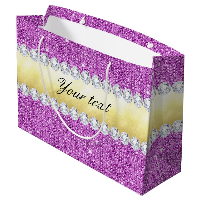 Lila Sequins-Goldfolie Bling Diamanten Große Geschenktüte (Rückseite Schrägansicht)