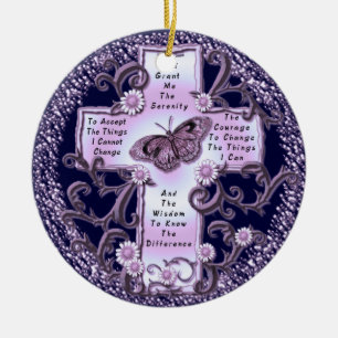 Lila Serenity-Gebetskreuz-Ornament Keramik Ornament