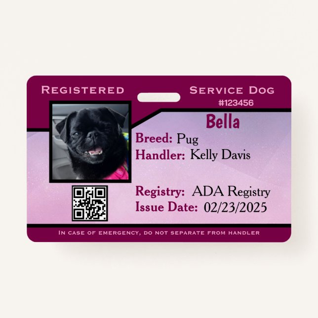 Lila Service-Hund-ID Ausweis (Vorderseite)