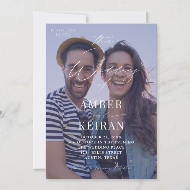 Lila Shades Foto Wedding Einladung (Vorderseite)