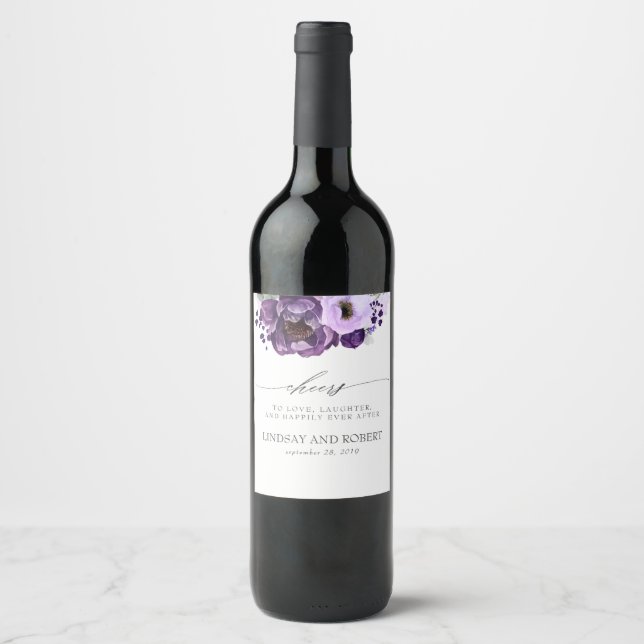 Lila Shades Romantische Blume Special Wedding Weinetikett (Vorderseite)