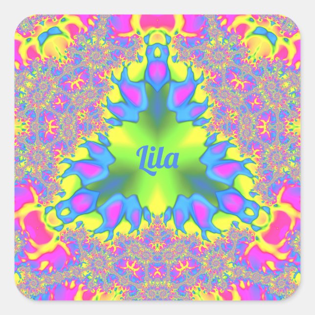LILA ~ Shades Yellow, Green, Pink, Blue ~ Quadratischer Aufkleber (Vorderseite)
