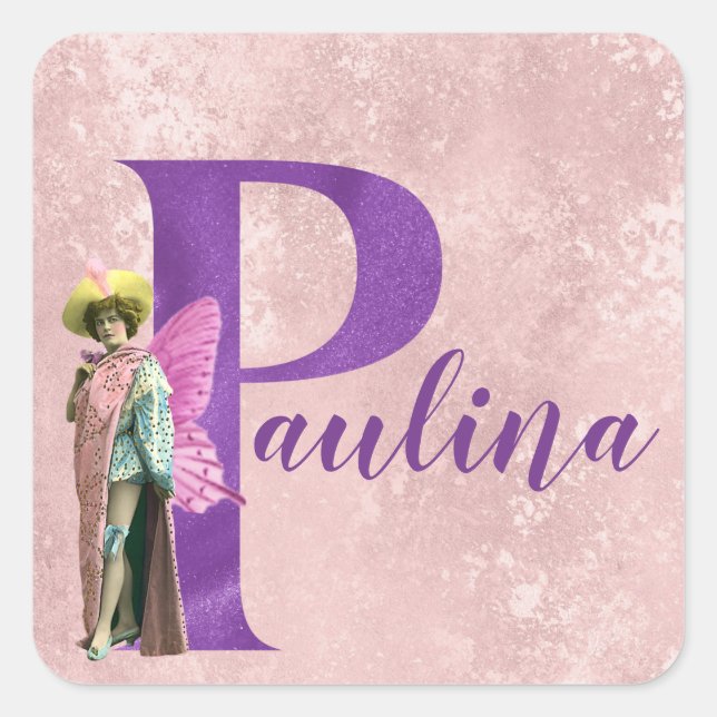 Lila Shimmer Illustrierter Buchstabe P Name Quadratischer Aufkleber (Vorderseite)