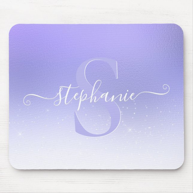 Lila Shimmer-Sparkeil-Glitzer-Monogram-Maus-Pad Mousepad (Vorne)