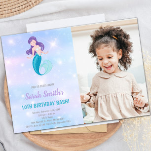 Lila Shine Mermaid Geburtstagsaufenthalte Einladung