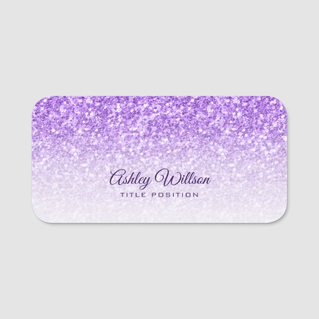 Lila Shiny Glitzer Namensschild (Vorderseite)
