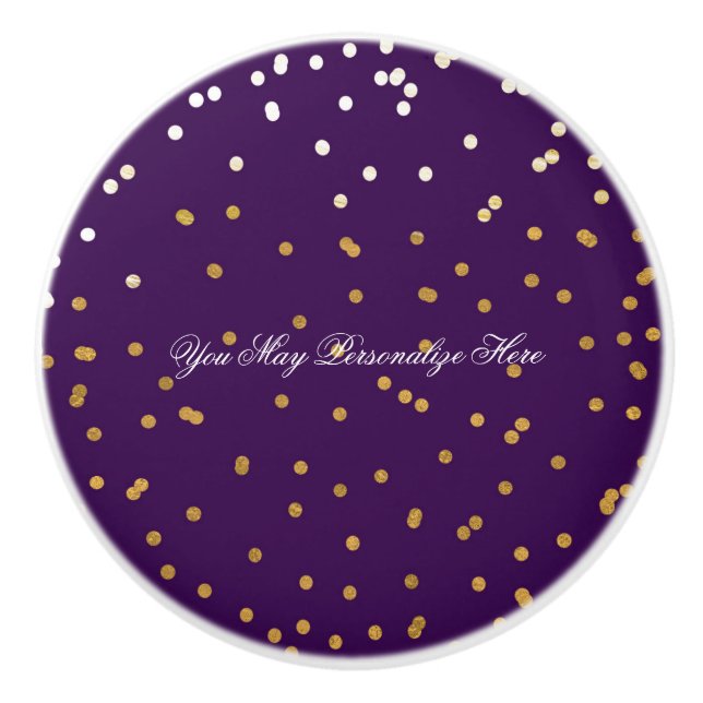 Lila & Shiny Gold Imitate Foil Confetti Dots Glam Keramikknauf (Vorderseite)