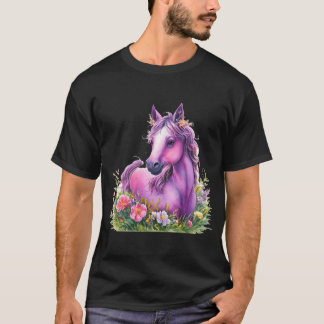 Lila Shirt mit Blumen - Pferdeliebhaber tee - rid