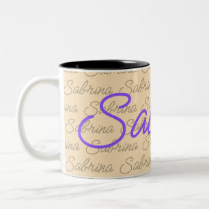 Lila Signaturenmuster für Sabrina Zweifarbige Tasse