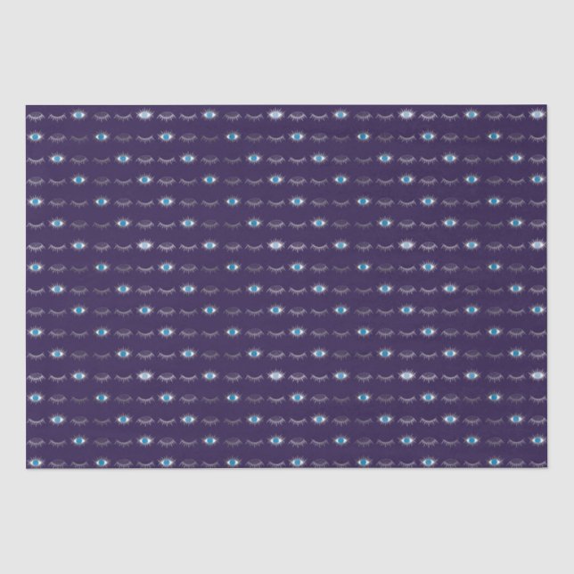 Lila & silber Blue Evil Eye Lashes Nazar Mati Seidenpapier (Vorderseite)