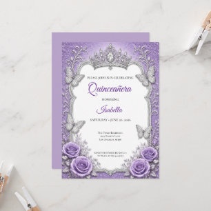 Lila Silber Blumen Prinzessin Quinceañera Einladung