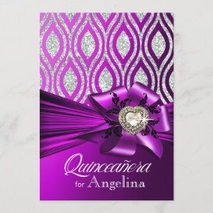 Lila Silber der Quinceanera Glitzer-geometrischen Einladung