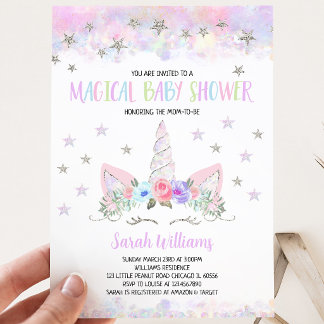 Lila Silber Einhorn Baby Shower Einladung