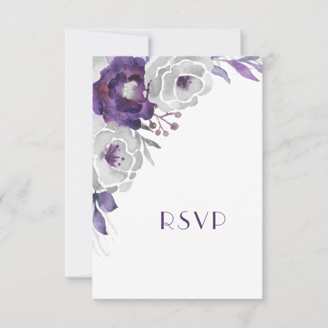 Lila Silber Floral mit Wahlmöglichkeit RSVP Karte (Vorderseite)