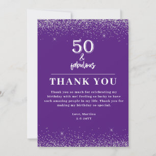 Lila Silber Glitter 50. Geburtstag Dankeskarte