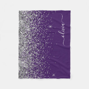 Lila Silber Glitter Girly Monogramm Name Fleecedecke