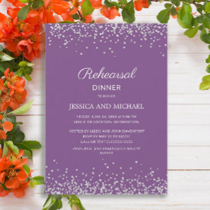 Lila Silber Glitter Hochzeitsprobe Abendessen Save The Date