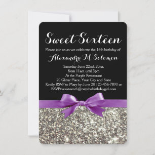 Lila Silber Glitzer Sweet 16 Party Einladung