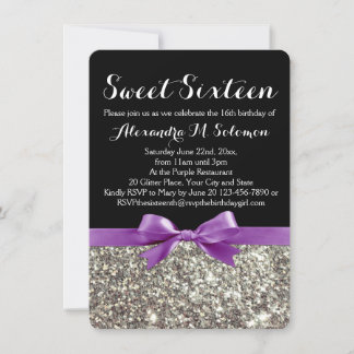 Lila Silber Glitzer Sweet 16 Party Einladung