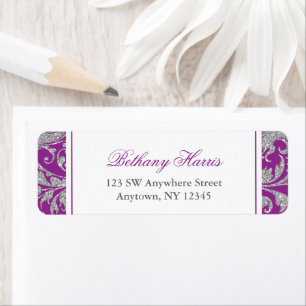 Lila Silber-Glitzer Swirl Damask