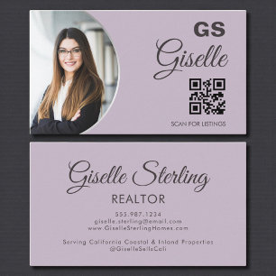 Lila Silber Monogramm Realtor QR-Code Visitenkarte