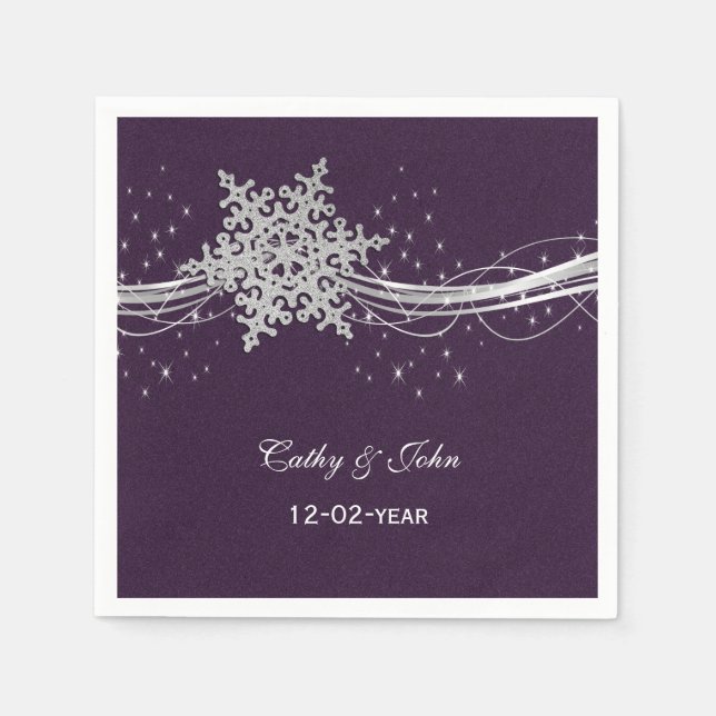 lila Silber personalisierte Hochzeitslippe Serviette (Vorderseite)
