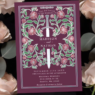 Lila Silber Schwert Floral Mittelalterliche Fantas Einladung
