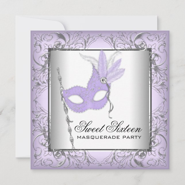 Lila Silber Sweet 16 Masquerade Party Einladung (Vorderseite)