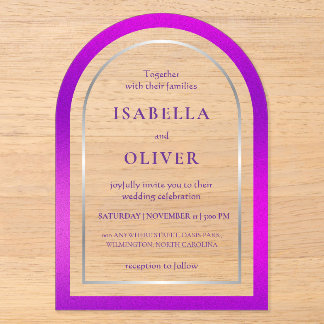 Lila-Silber-Verlaufsrahmen-Hochzeit Acryleinladungen