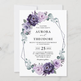 Lila Silberblume Geometrische Hochzeit Einladung