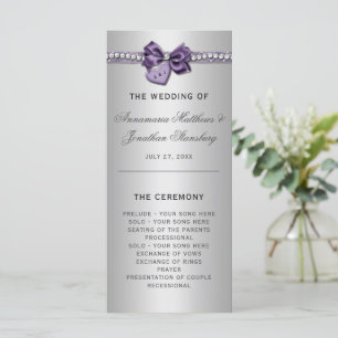 Lila Silberdiamanten-Herz-Hochzeitsprogramme