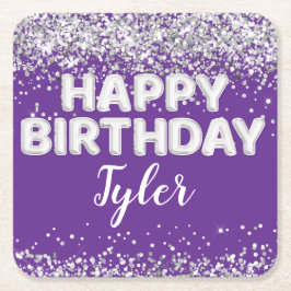 Lila SilberGeburtstagsparty Rechteckiger Pappuntersetzer