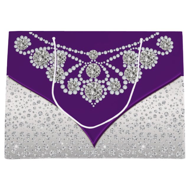 Lila Silbergrau-Diamantdruckerin Große Geschenktüte (Vorderseite)