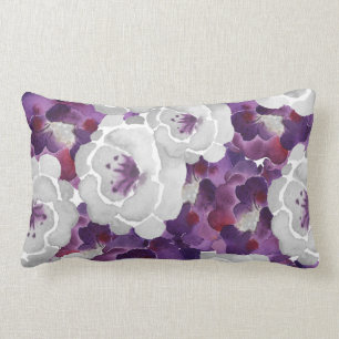Lila Silbergrau Floral Aquarellkissen Lendenkissen