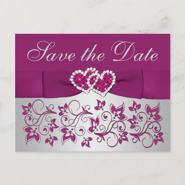 Lila, Silbergrau, floral Save the Date Postkarte (Vorderseite)