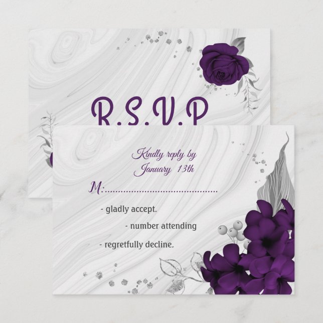 lila silbergrau, königlich RSVP karte (Vorne/Hinten)