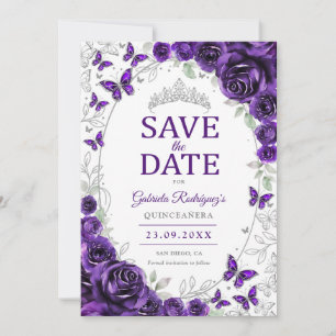Lila silberne florale Quinceanera Save The Date