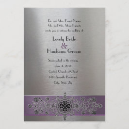 Lila silberne metallische Eiffel-Turm-Hochzeit Einladung